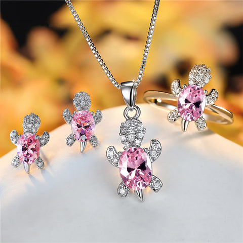 Fashion Oval Zircon Pendant Turtle Shape Necklaces With Rainbow Stone