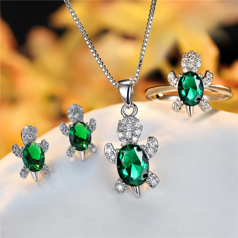 Fashion Oval Zircon Pendant Turtle Shape Necklaces With Rainbow Stone