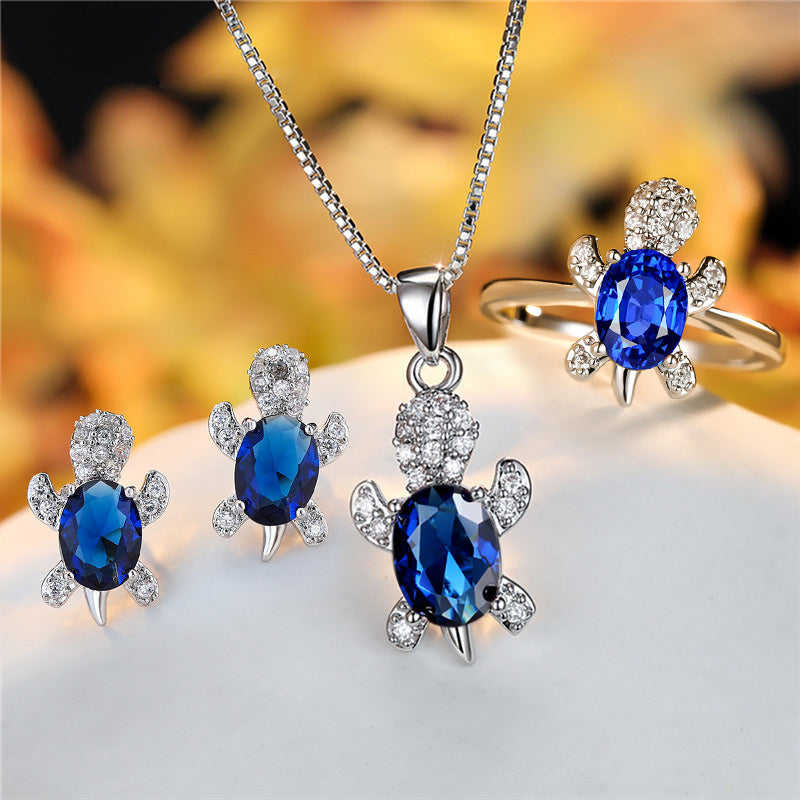 Fashion Oval Zircon Pendant Turtle Shape Necklaces With Rainbow Stone
