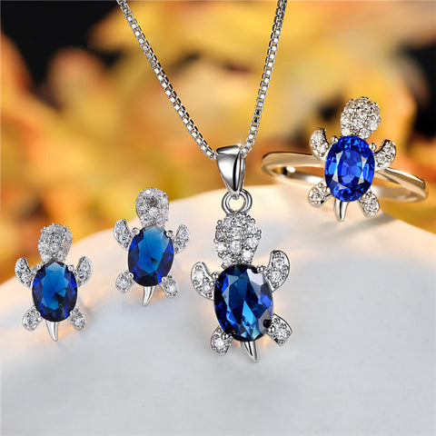 Fashion Oval Zircon Pendant Turtle Shape Necklaces With Rainbow Stone