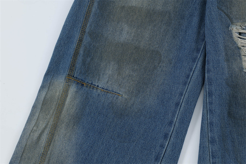 Ripped Dirty Denim Trousers For Men
