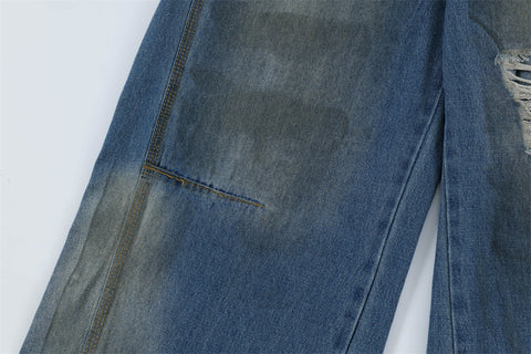 Ripped Dirty Denim Trousers For Men