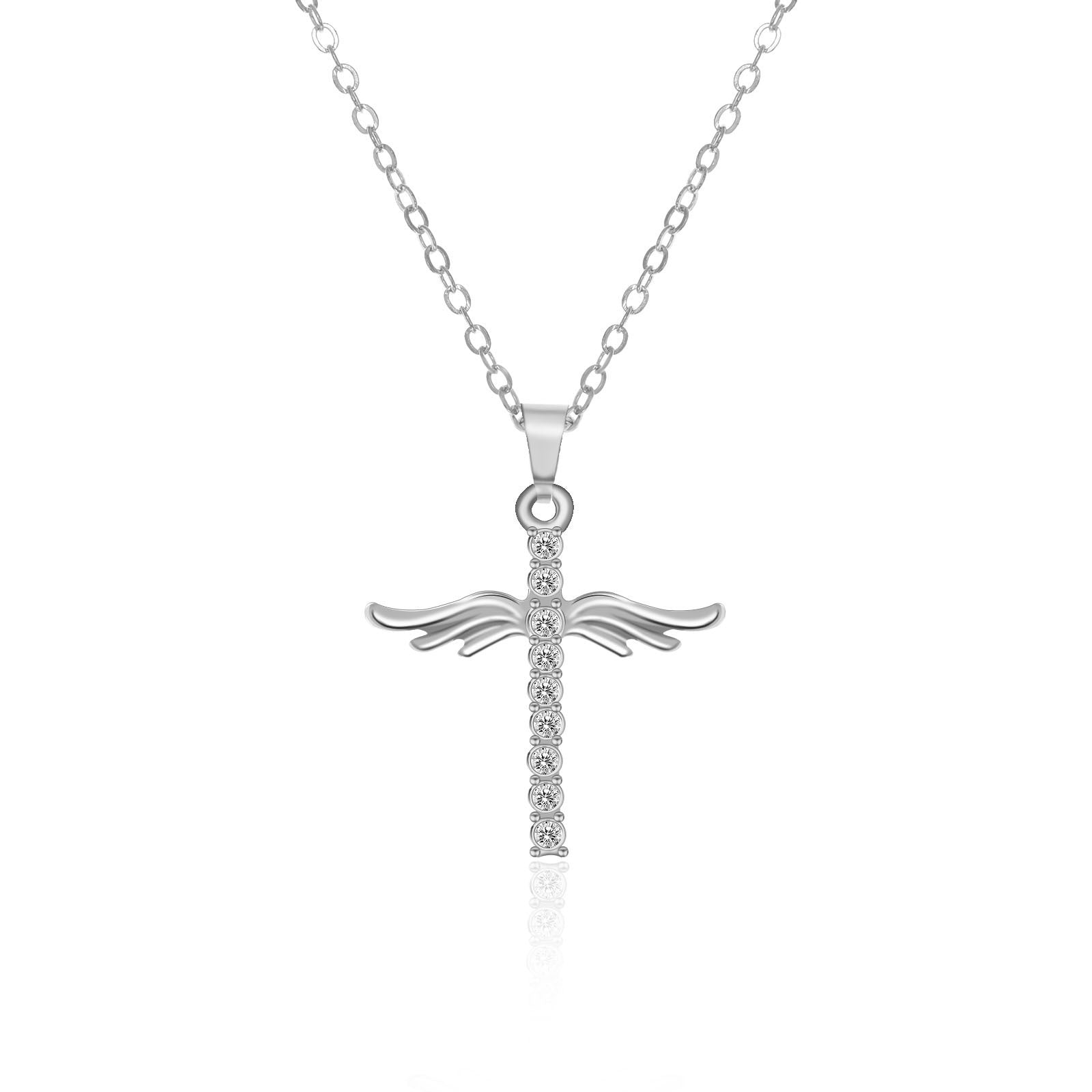 Angel Wings Cross Pendant Necklace For Woman