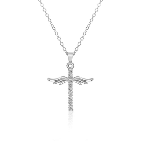 Angel Wings Cross Pendant Necklace For Woman