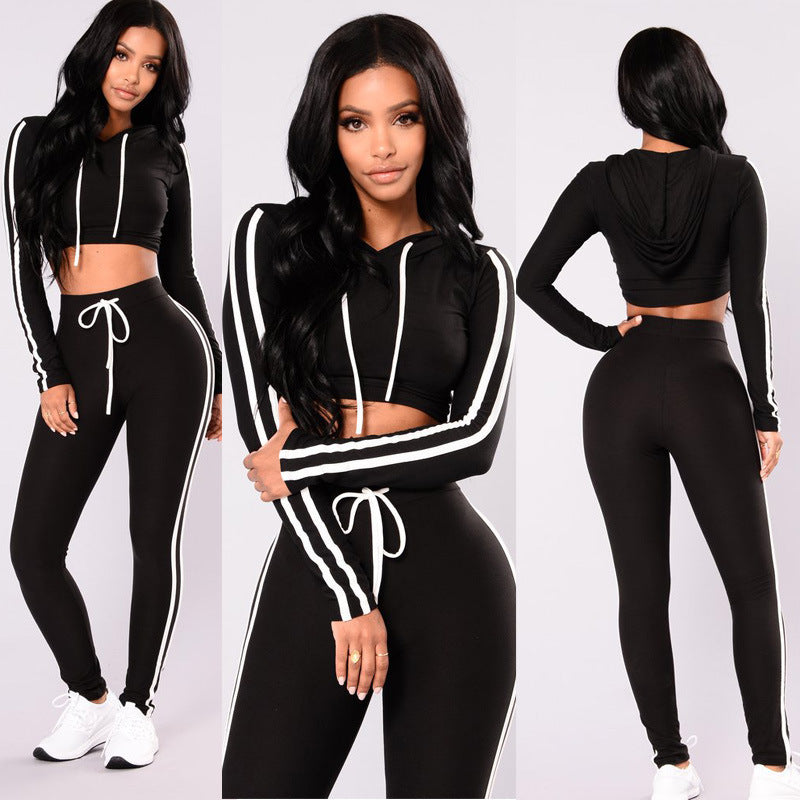 Women Ladies Tracksuit Crop Top Hoodies Sweatshirt