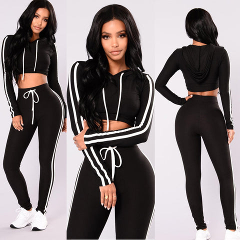 Women Ladies Tracksuit Crop Top Hoodies Sweatshirt