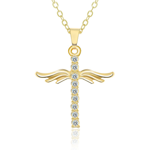 Angel Wings Cross Pendant Necklace For Woman