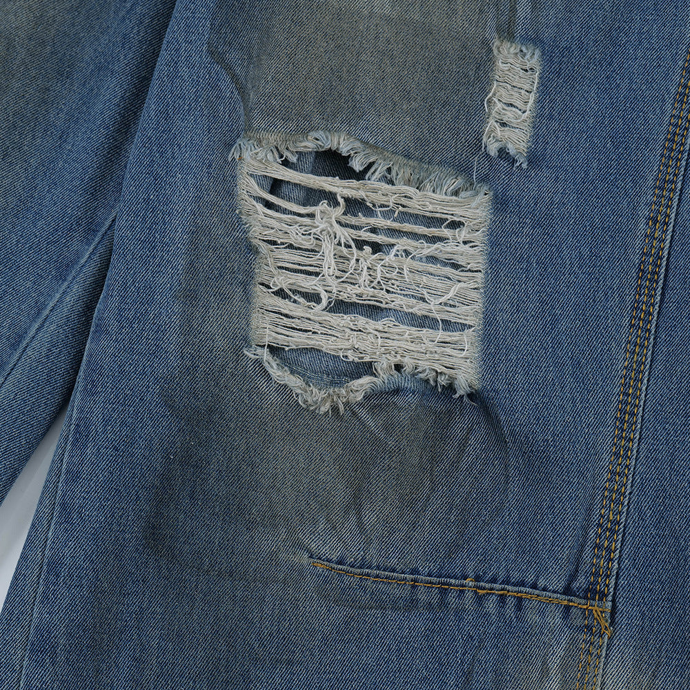 Ripped Dirty Denim Trousers For Men
