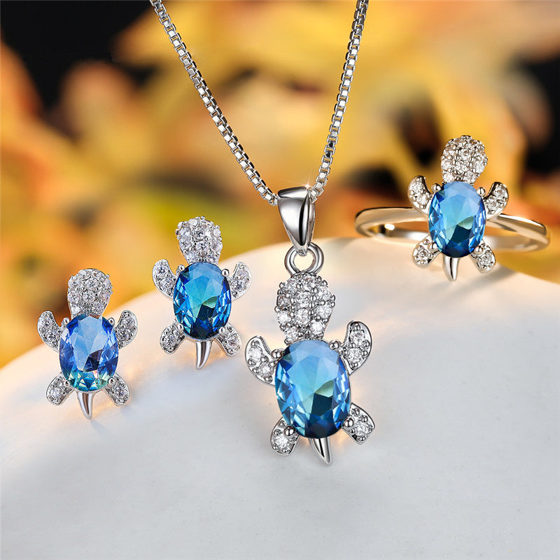 Fashion Oval Zircon Pendant Turtle Shape Necklaces With Rainbow Stone