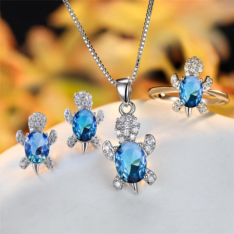 Fashion Oval Zircon Pendant Turtle Shape Necklaces With Rainbow Stone