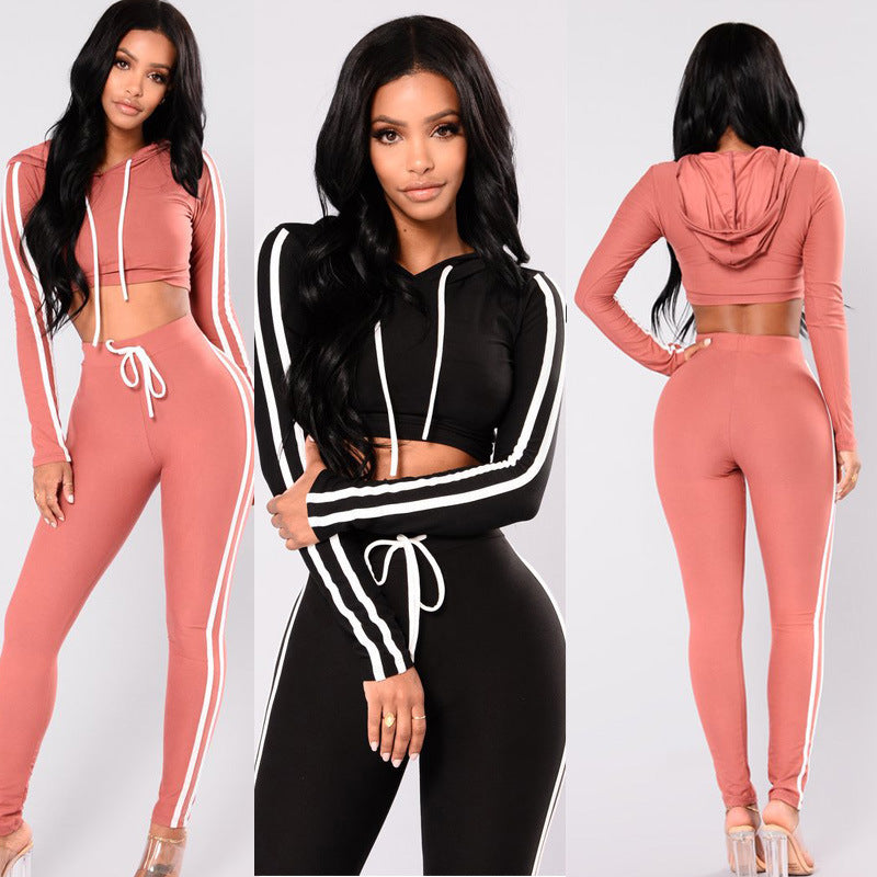 Women Ladies Tracksuit Crop Top Hoodies Sweatshirt
