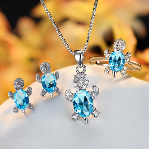 Fashion Oval Zircon Pendant Turtle Shape Necklaces With Rainbow Stone