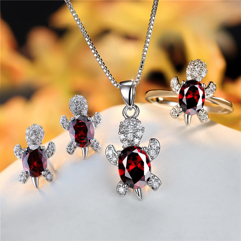 Fashion Oval Zircon Pendant Turtle Shape Necklaces With Rainbow Stone