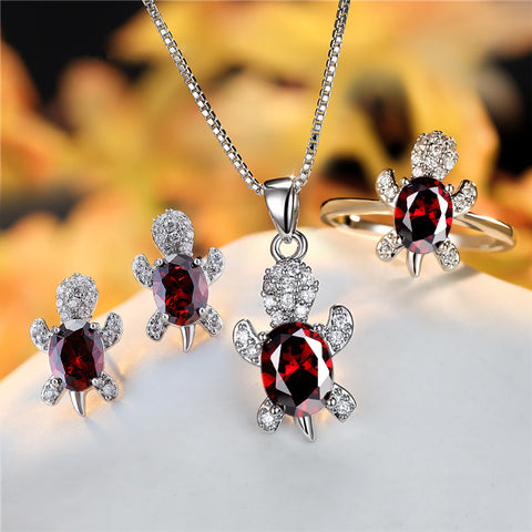 Fashion Oval Zircon Pendant Turtle Shape Necklaces With Rainbow Stone