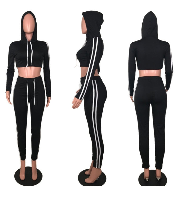 Women Ladies Tracksuit Crop Top Hoodies Sweatshirt