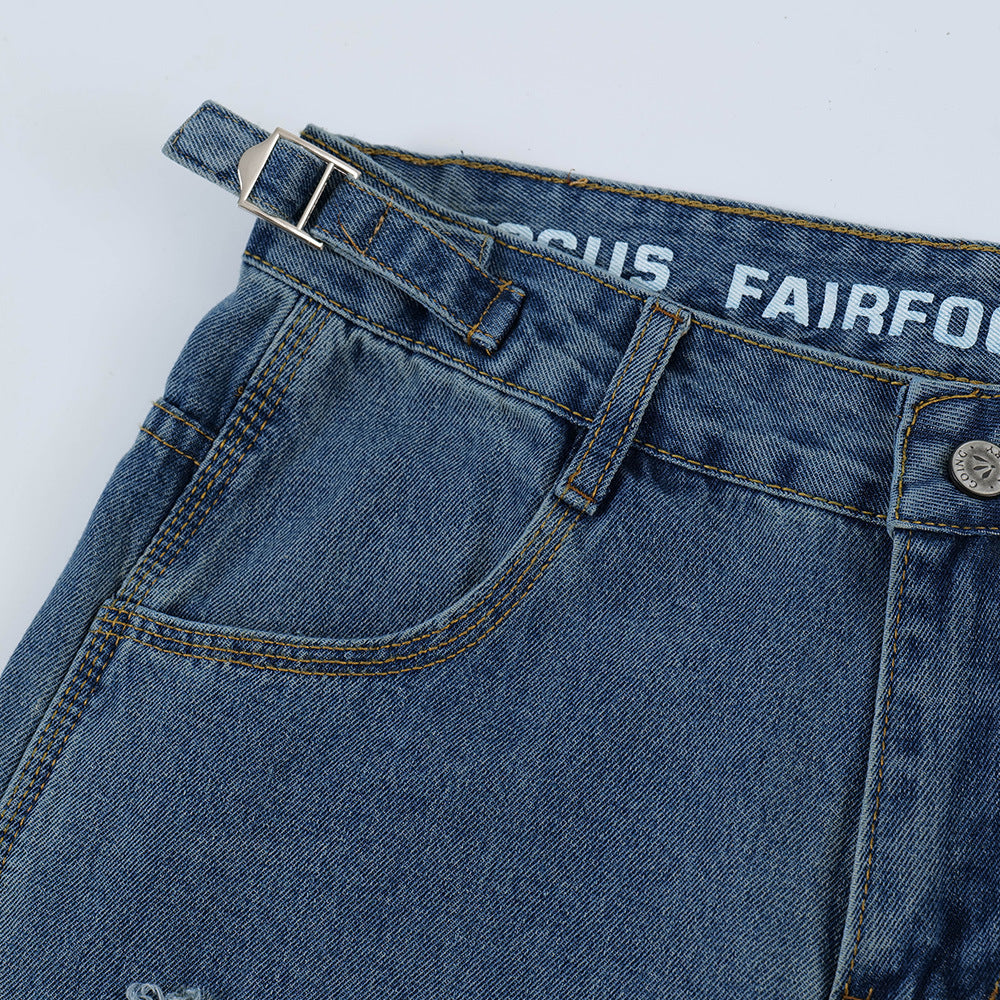 Ripped Dirty Denim Trousers For Men