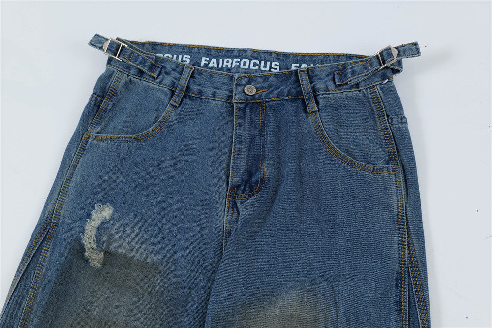 Ripped Dirty Denim Trousers For Men