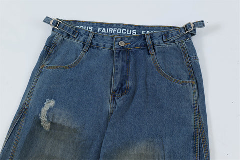 Ripped Dirty Denim Trousers For Men