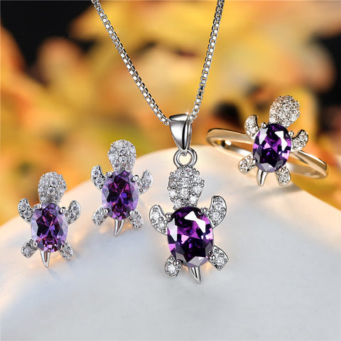 Fashion Oval Zircon Pendant Turtle Shape Necklaces With Rainbow Stone