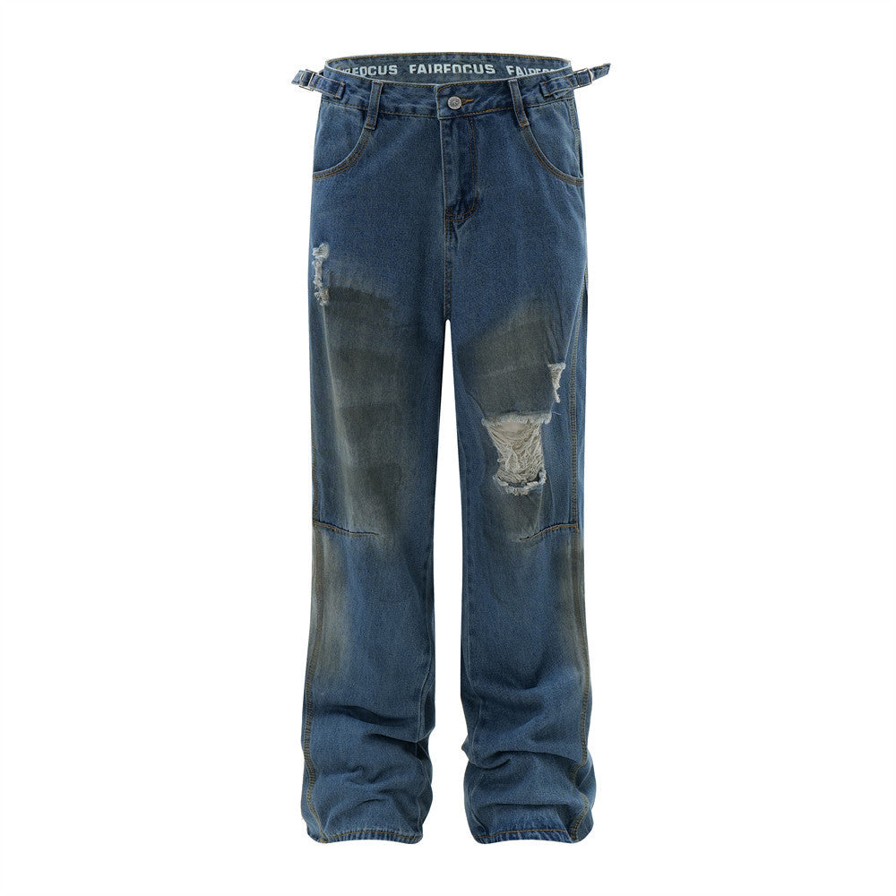 Ripped Dirty Denim Trousers For Men